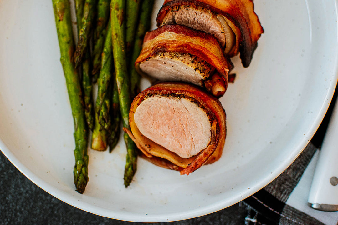 bacon wrapped pork tenderloin with asparagus 