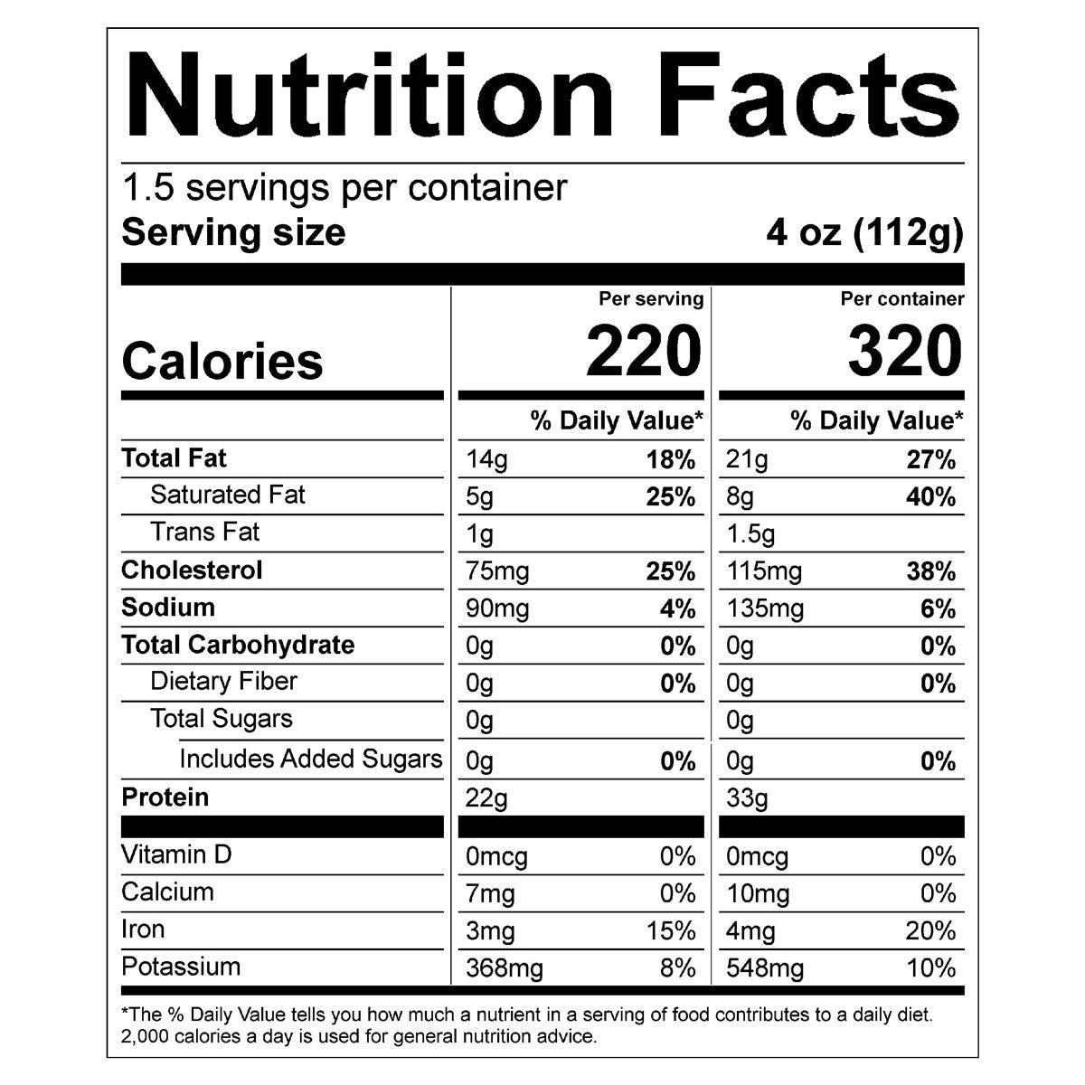 organic prairie picahna nutritional information