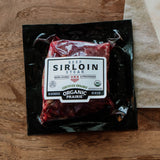 raw sirloin steak in package