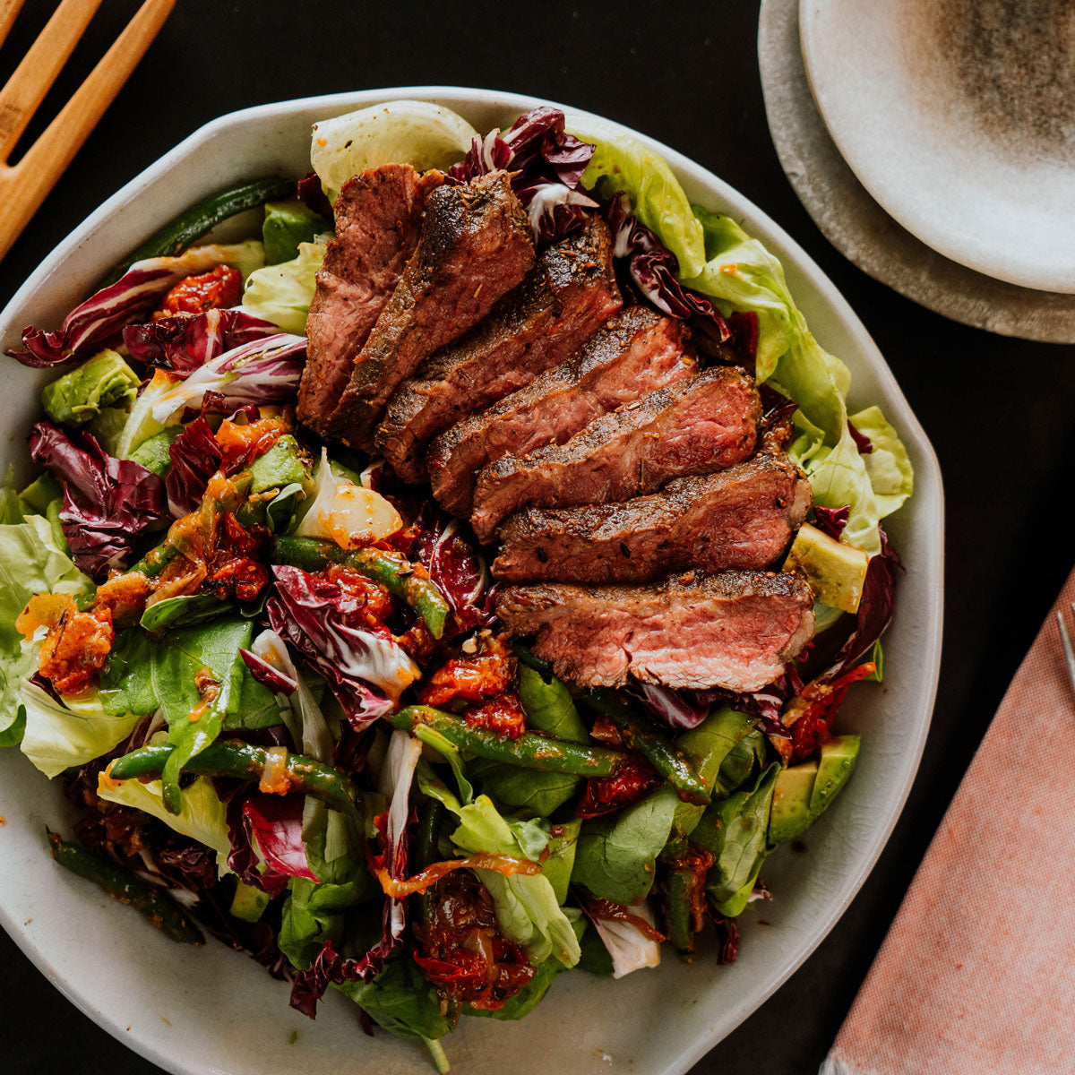 organic flat iron steak salad