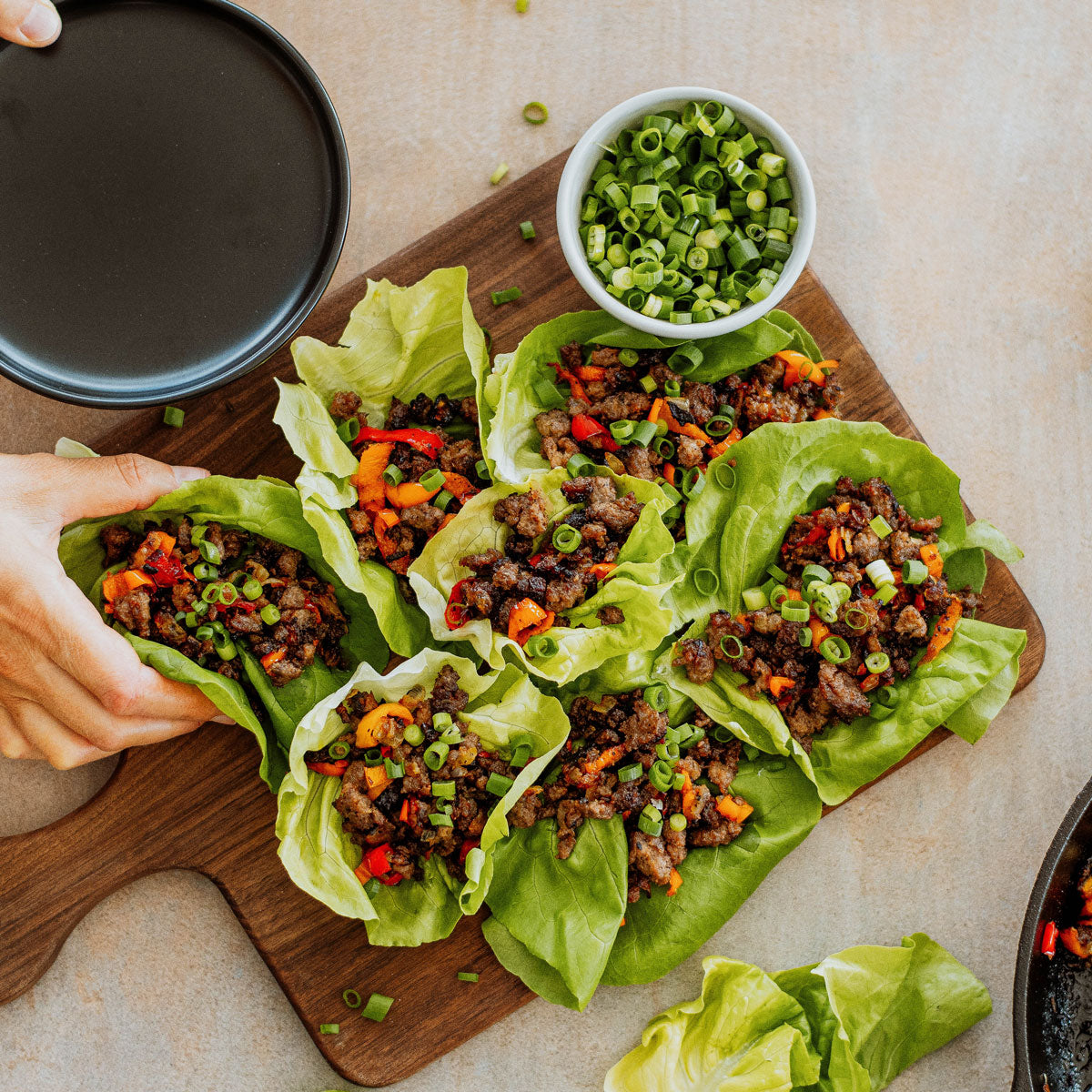 organic ground pork in lettuce cups