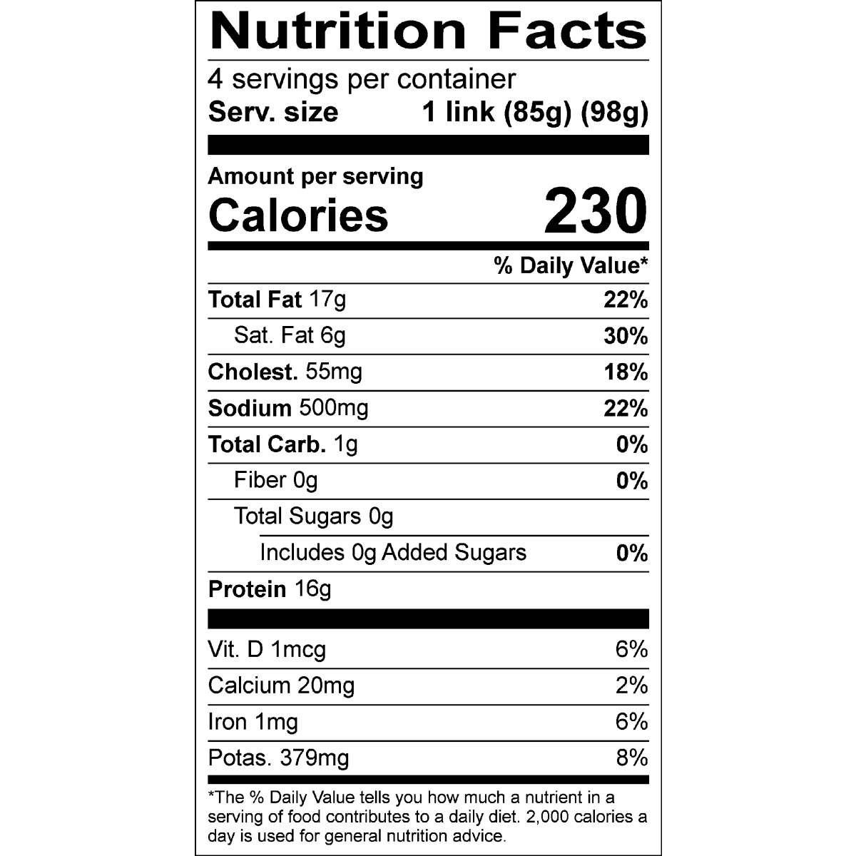 Organic Prairie Organic Italian Pork Sausage Nutrition Facts